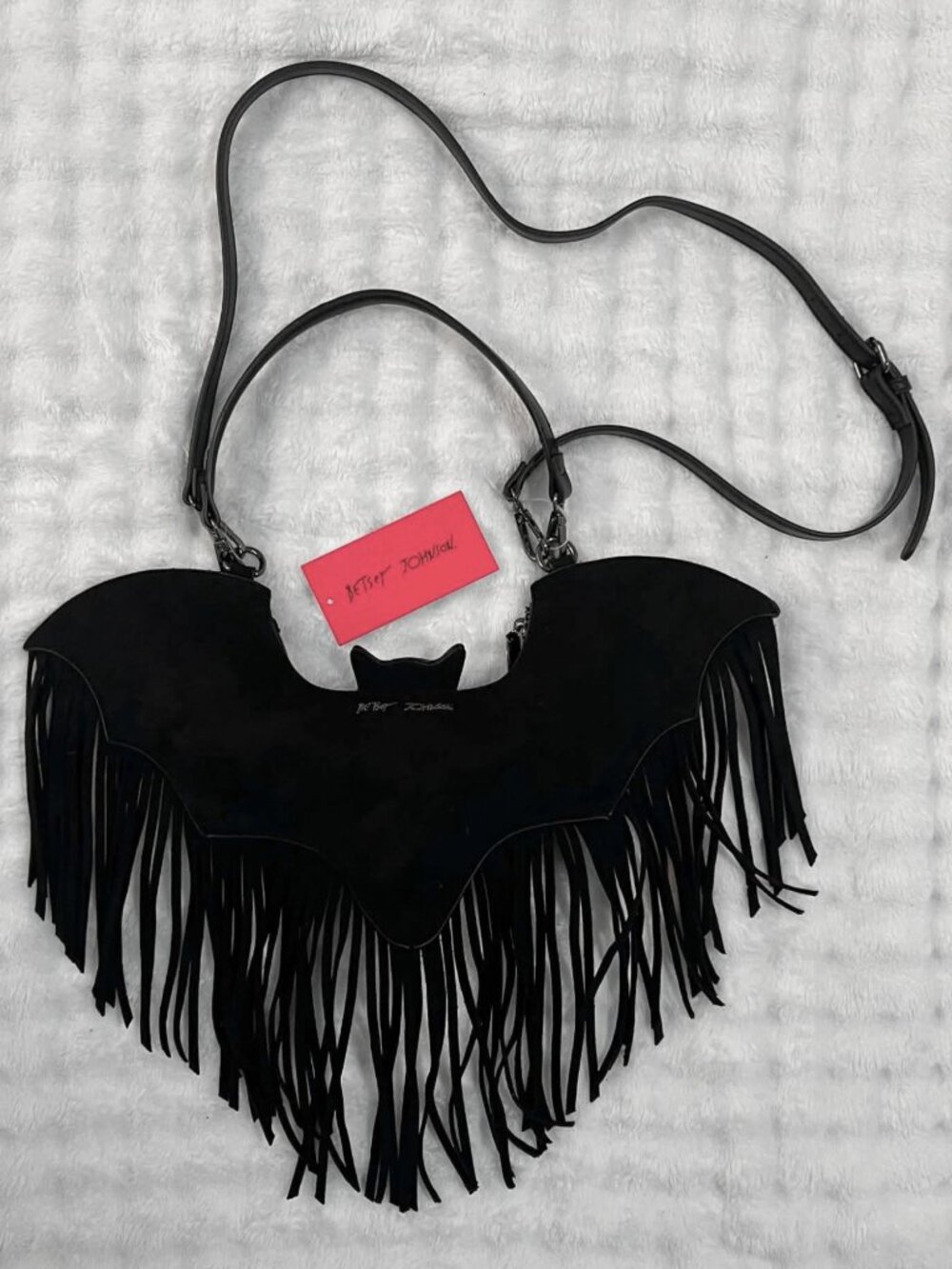 Betsey Johnson black fringe bat bag